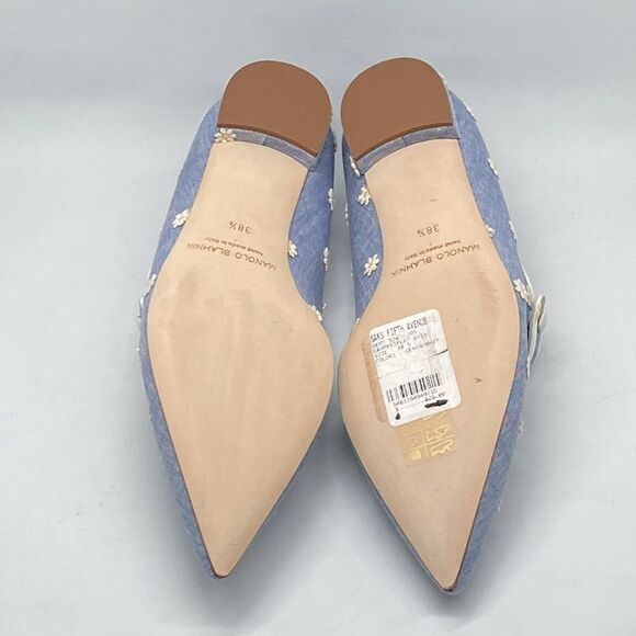 Manolo Blahnik Campari Blue Mary Jane Ballet Flats size 38.5 - Picture 12 of 13